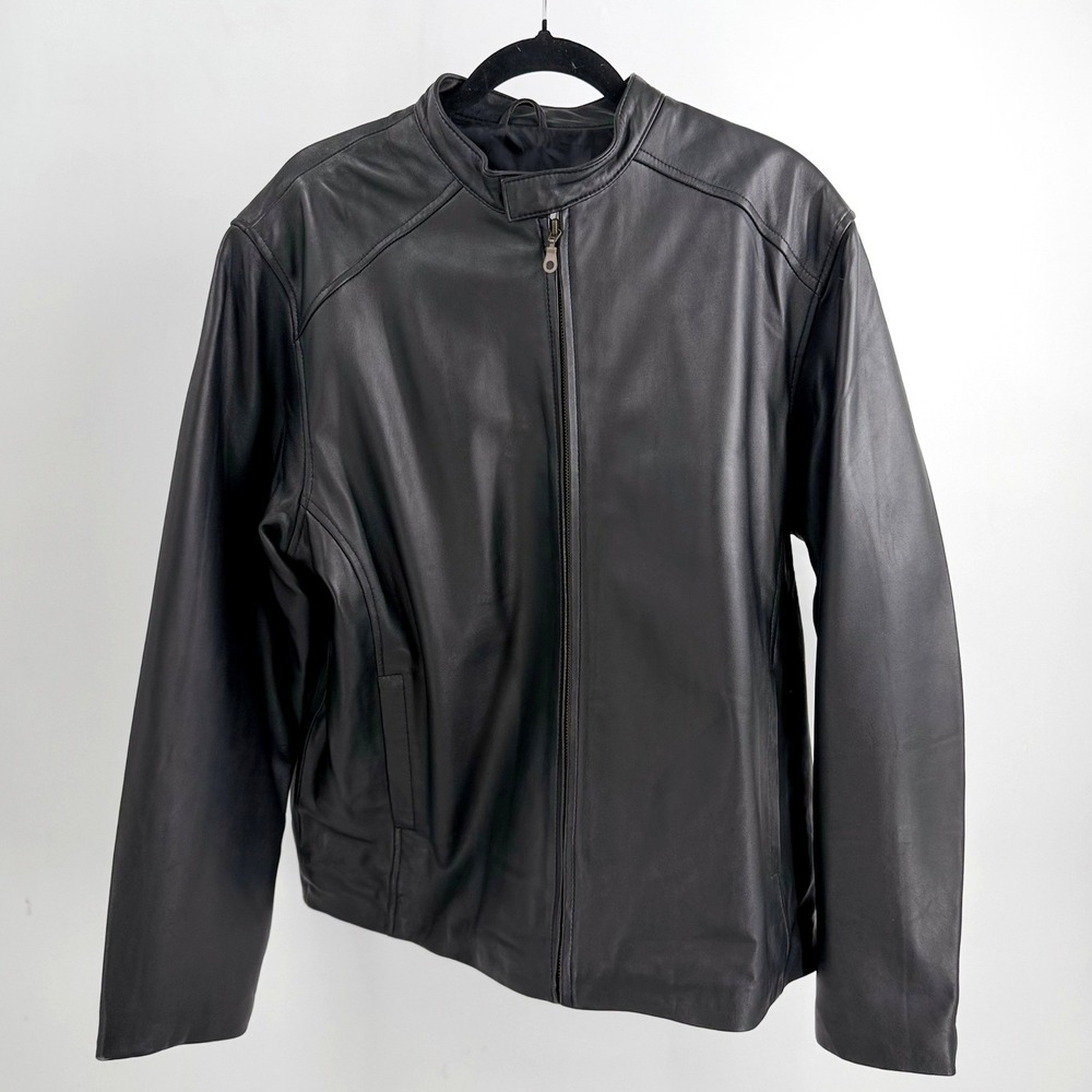 Vance Leather Collection Mens XL Cafe Minimalist Racer Biker Jacket Black Moto